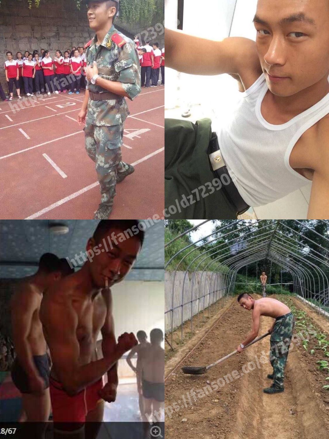精干的武警班长，在外面集训实在憋不住了在洗澡房撸🐍，他的手机太老旧了像素不好，加上没敢开灯，最后突然来人了，吓一跳