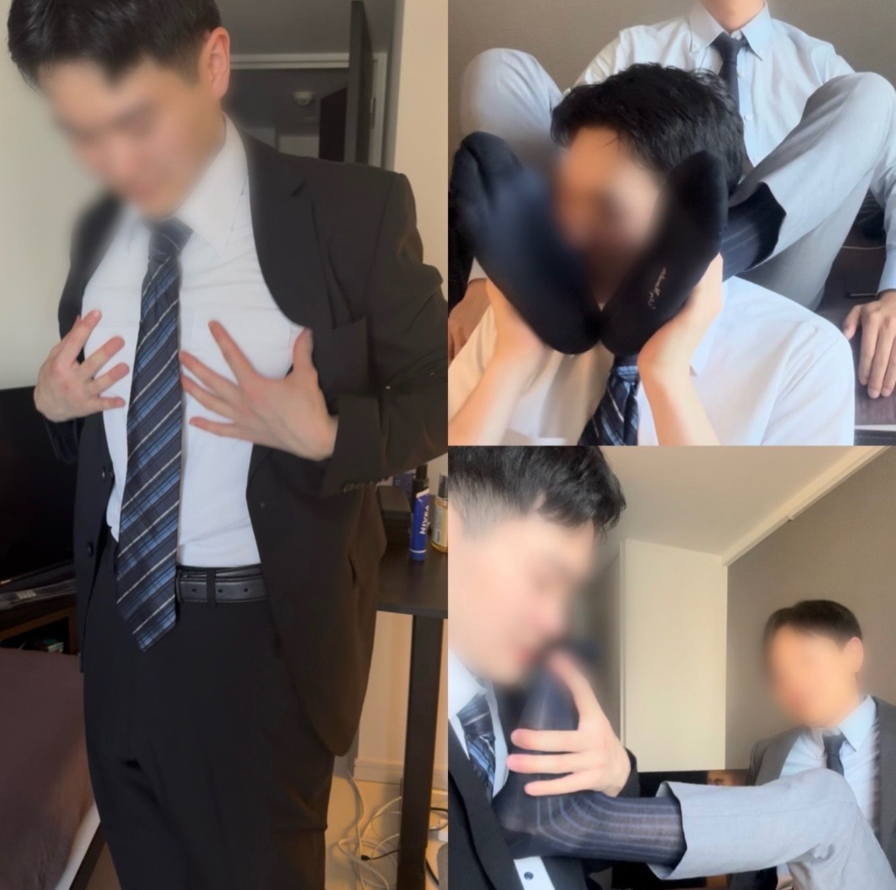 上部 同志天菜型的21岁帅气可爱应届生奶狗弟弟私讯给我说想闻连穿的商务袜，舔遍我全身。明明脸和身材都是运动系的，玩起来居然这么骚，反差居然这么大，而且还是巨根🍆