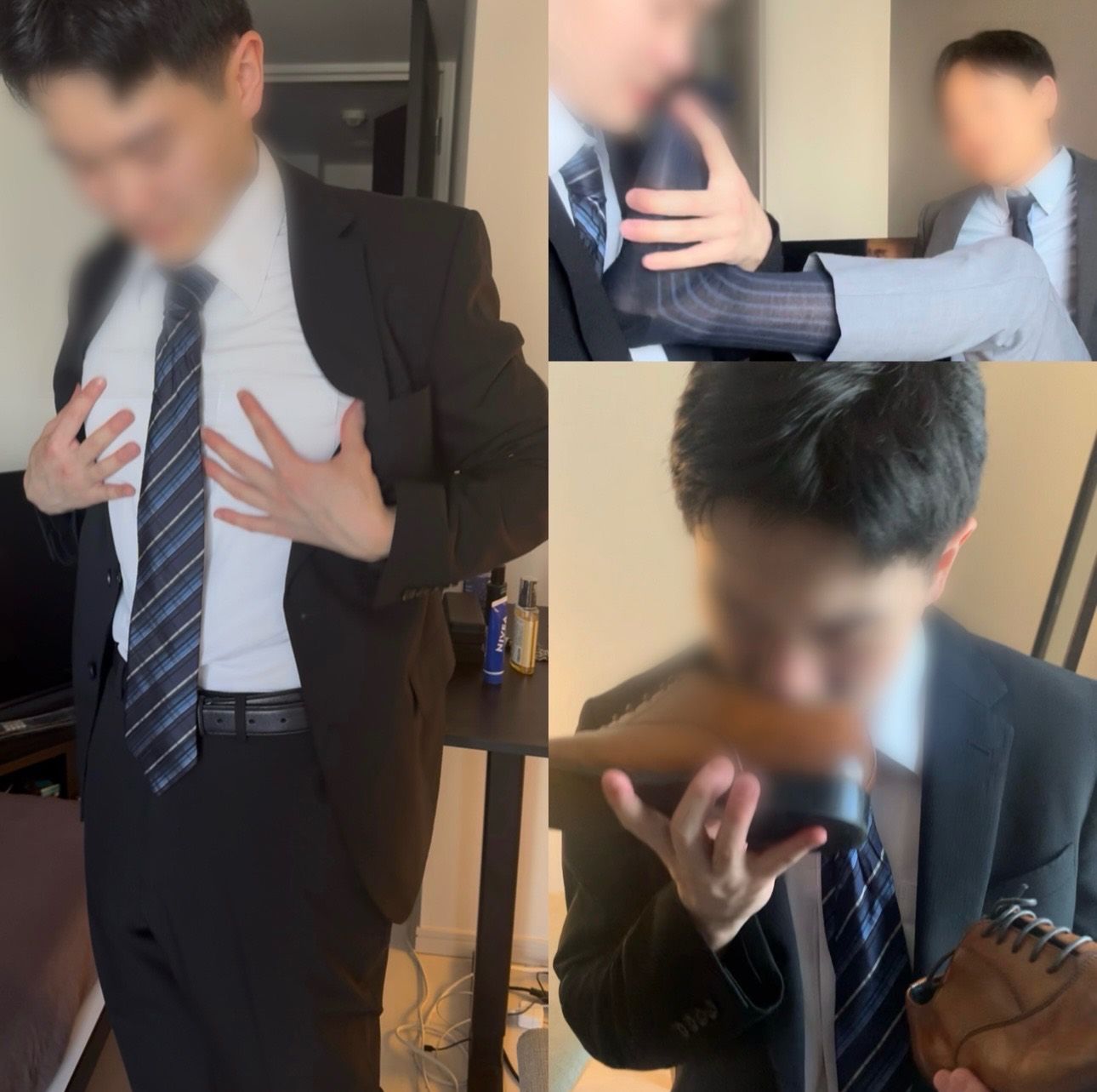 下部 同志天菜型的21岁帅气可爱应届生奶狗弟弟私讯给我说想闻连穿的商务袜，舔遍我全身。明明脸和身材都是运动系的，玩起来居然这么骚，反差居然这么大，而且还是巨根🍆
